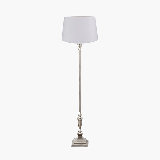 Canterbury Antique Silver Metal Floor Lamp Base with Winston 45cm White Handloom Tapered Lampshade