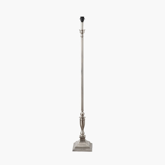 Canterbury Antique Silver Metal Floor Lamp Base with Winston 45cm White Handloom Tapered Lampshade