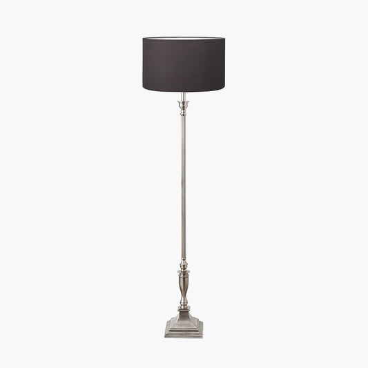 Canterbury Antique Silver Metal Floor Lamp Base with Henry 45cm Grey Handloom Cylinder Lampshade
