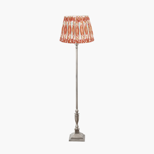 Canterbury Antique Silver Metal Floor Lamp Base with Izara 45cm Cinnamon Ikat Patterned Mushroom Pleat Tapered Lampshade