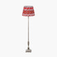 Canterbury Antique Silver Metal Floor Lamp Base with Izara 45cm Red Ikat Patterned Mushroom Pleat Tapered Lampshade