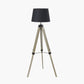 Windsor Sage Green Wooden Tripod Floor Lamp with Adelaide 40cm Black Tapered Cotton Mix Lampshade