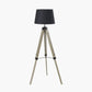Windsor Sage Green Wooden Tripod Floor Lamp with Adelaide 40cm Black Tapered Cotton Mix Lampshade