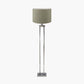 Langston Nickel Metal Column Floor Lamp Base with Edward 45cm Pistachio Green Linen Cylinder Lampshade