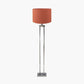 Langston Nickel Metal Column Floor Lamp Base with Lino 45cm Cinnamon Self Lined Linen Cylinder Lampshade