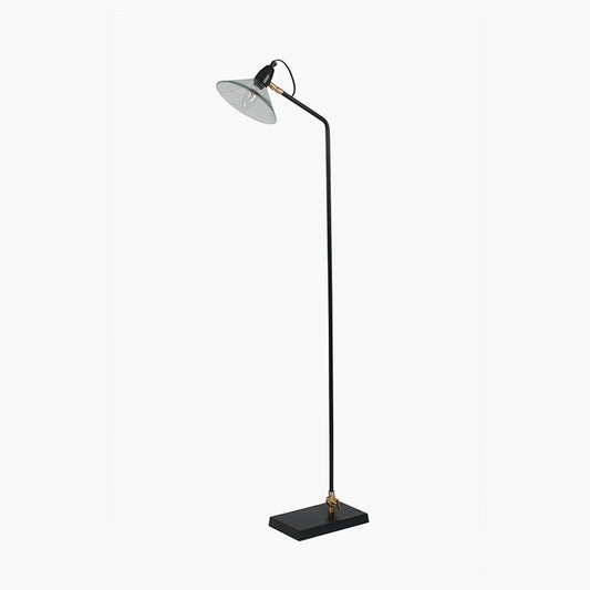 Canton Matt Black Metal and Glass Cone Floor Lamp