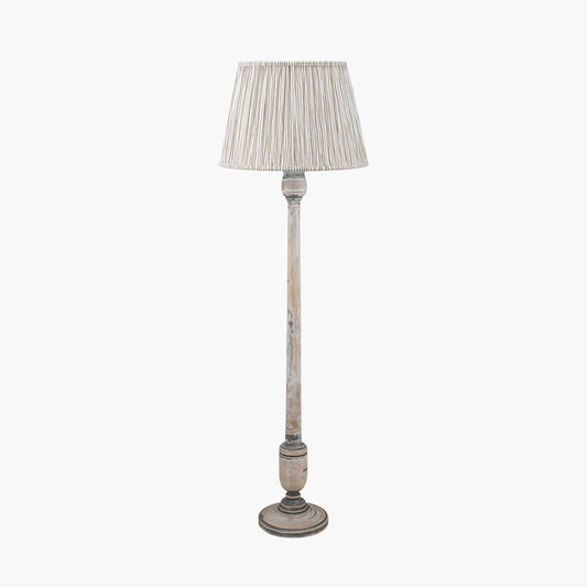 Captiva Grey Wash Mango Wood Floor Lamp Base with Thiago 45cm Natural Stripe Mushroom Pleat Tapered Lampshade