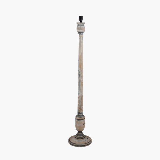 Captiva Grey Wash Mango Wood Floor Lamp Base with Thiago 45cm Natural Stripe Mushroom Pleat Tapered Lampshade