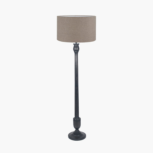 Captiva Antique Black Mango Wood Floor Lamp Base with Edward 45cm Natural Linen Cylinder Lampshade