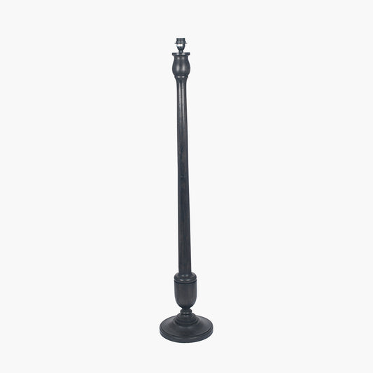 Captiva Antique Black Mango Wood Floor Lamp Base with Edward 45cm Natural Linen Cylinder Lampshade