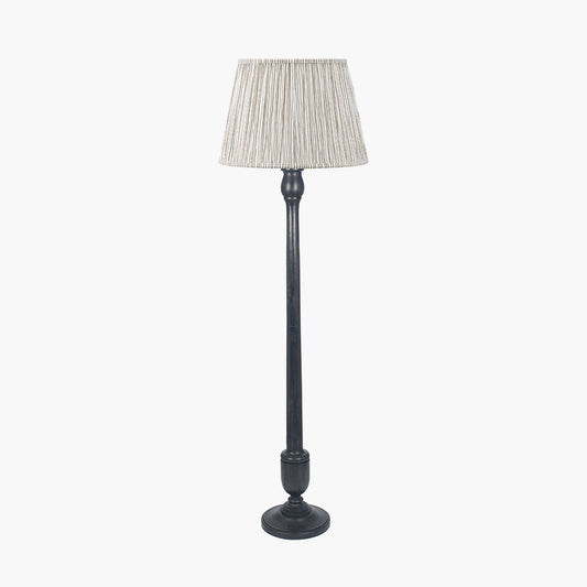 Captiva Antique Black Mango Wood Floor Lamp Base with Thiago 45cm Natural Stripe Mushroom Pleat Tapered Lampshade