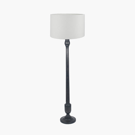 Captiva Antique Black Mango Wood Floor Lamp Base with Lino 45cm White Self Lined Linen Cylinder Lampshade