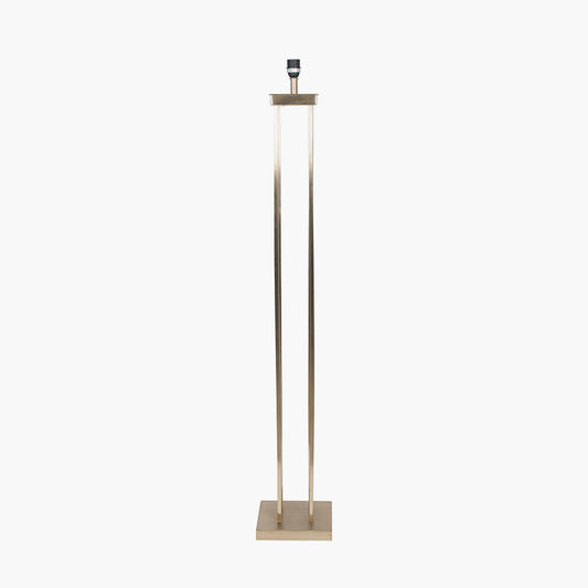 Langston Satin Brass Metal Column Floor Lamp Base with Edward 45cm Natural Linen Cylinder Lampshade