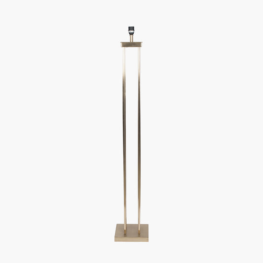 Langston Satin Brass Metal Column Floor Lamp Base with Lino 45cm White Self Lined Linen Cylinder Lampshade
