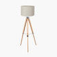 Sumba Bamboo Tripod Floor Lamp Base with Lino 40cm Grey Self Lined Linen Cylinder Lampshade
