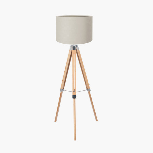 Sumba Bamboo Tripod Floor Lamp Base with Lino 40cm Grey Self Lined Linen Cylinder Lampshade