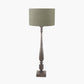 Alia Grey Wash Turned Mango Wood Floor Lamp Base with Edward 45cm Pistachio Green Linen Cylinder Lampshade