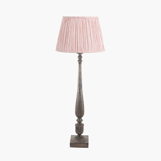 Alia Grey Wash Turned Mango Wood Floor Lamp Base with Thiago 45cm Cinnamon Stripe Mushroom Pleat Tapered Lampshade
