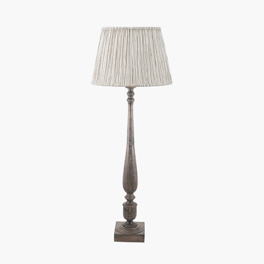 Alia Grey Wash Turned Mango Wood Floor Lamp Base with Thiago 45cm Natural Stripe Mushroom Pleat Tapered Lampshade