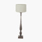 Alia Grey Wash Turned Mango Wood Floor Lamp Base with Lino 45cm Cream Self Lined Linen Cylinder Lampshade