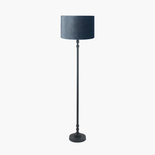Rhode Matt Black Stick Metal Floor Lamp Base with Bow 40cm Slate Velvet Cylinder Lampshade