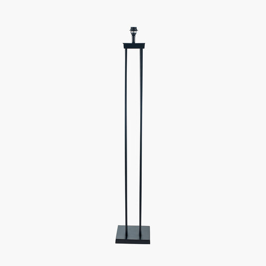 Langston Matt Black Metal Column Floor Lamp Base with Stellan 45cm Black Slubbed Faux  Silk Gold Lined Cylinder Lampshade
