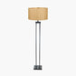 Langston Matt Black Metal Column Floor Lamp Base with Stellan 45cm Gold Slubbed Silk Mix Gold Lined Cylinder Lampshade