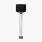 Langston Matt Black Metal Column Floor Lamp Base with Lino 45cm Black Self Lined Linen Cylinder Lampshade