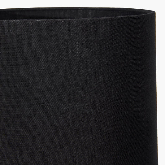 Langston Matt Black Metal Column Floor Lamp Base with Lino 45cm Black Self Lined Linen Cylinder Lampshade