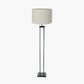 Langston Matt Black Metal Column Floor Lamp Base with Lino 45cm Grey Self Lined Linen Cylinder Lampshade