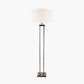 Langston Matt Black Metal Column Floor Lamp Base with Lino 45cm White Self Lined Linen Cylinder Lampshade