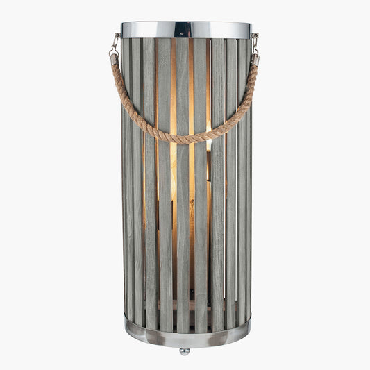 Austell Grey Wash Wood Large Lantern Floor Lamp