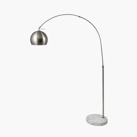 Feliciani��Brushed Silver Metal and White Marble Floor Lamp