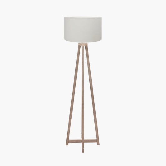 Whitby Grey Wash Wood Tapered 4 Post Floor Lamp Base with Henry 45cm White Handloom Cylinder Lampshade