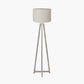 Whitby Grey Wash Wood Tapered 4 Post Floor Lamp Base with Lino 45cm Grey Self Lined Linen Cylinder Lampshade