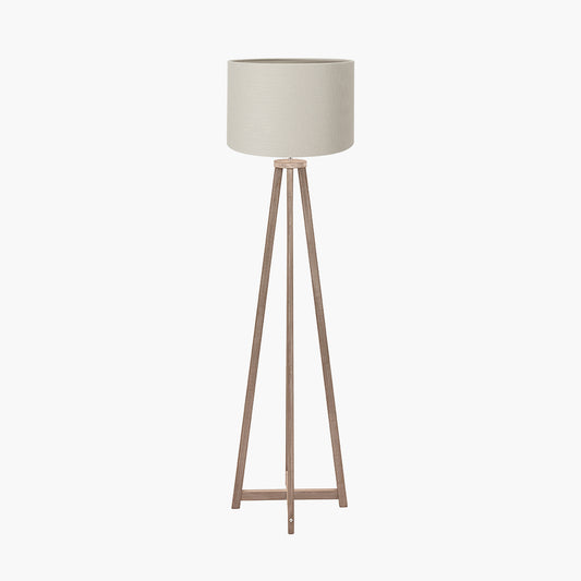 Whitby Grey Wash Wood Tapered 4 Post Floor Lamp Base with Lino 45cm Grey Self Lined Linen Cylinder Lampshade