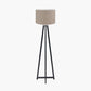 Whitby Matt Black Wood Tapered 4 Post Floor Lamp Base with Edward 45cm Natural Linen Cylinder Lampshade