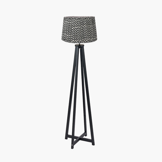 Whitby Matt Black Wood Tapered 4 Post Floor Lamp Base with Vienna 45cm Black Chevron Mushroom Pleat Lampshade