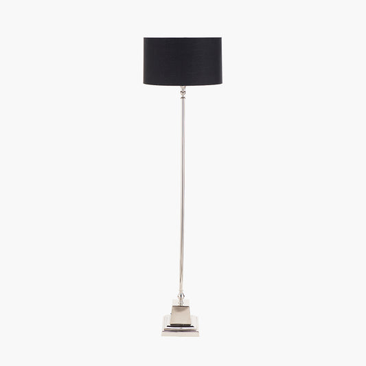 Claudius Nickel Metal Stick Floor Lamp Base with Harry 40cm Black Cotton Mix Cylinder Lampshade