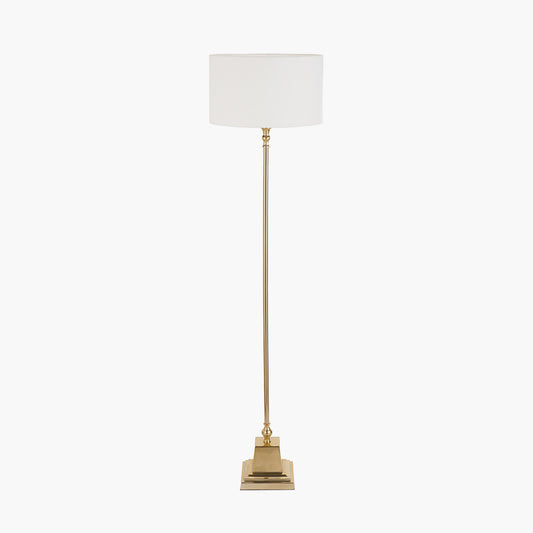 Claudius Gold Metal Stick Floor Lamp Base with Henry 40cm White Handloom Cylinder Lampshade