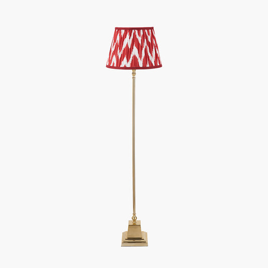 Claudius Gold Metal Stick Floor Lamp Base with Kamilah 40cm Red Chevron Patterned Mushroom Pleat Tapered Lamp Shade