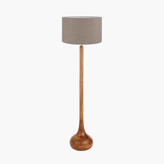 Toma Oiled Wood Tall Neck Floor Lamp Base with Edward 45cm Natural Linen Cylinder Lampshade