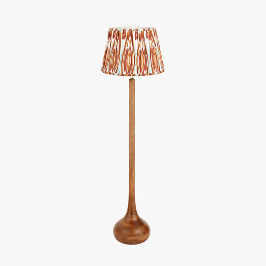 Toma Oiled Wood Tall Neck Floor Lamp Base with Izara 45cm Cinnamon Ikat Patterned Mushroom Pleat Tapered Lampshade