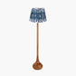Toma Oiled Wood Tall Neck Floor Lamp Base with Izara 45cm Ocean Blue Ikat Patterned Mushroom Pleat Tapered Lampshade