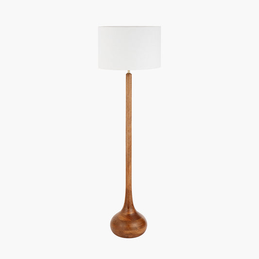 Toma Oiled Wood Tall Neck Floor Lamp Base with Lino 45cm White Self Lined Linen Cylinder Lampshade