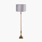 Canterbury Antique Brass Metal Floor Lamp Base with Rene 45cm Light Grey Velvet Cylinder Lampshade