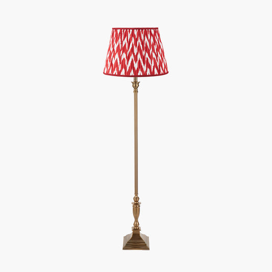 Canterbury Antique Brass Metal Floor Lamp Base with Kamilah 45cm Red Chevron Patterned Mushroom Pleat Tapered Lamp Shade