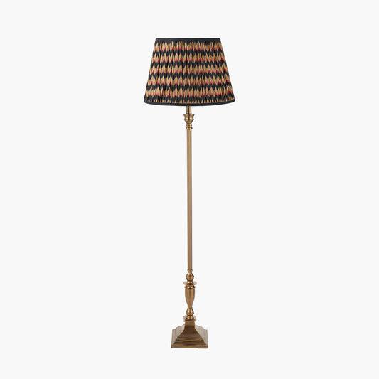 Canterbury Antique Brass Metal Floor Lamp Base with Athira 45cm Multi Chevron Design Mushroom Pleat Tapered Lamp Shade
