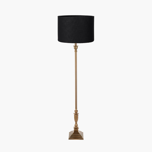 Canterbury Antique Brass Metal Floor Lamp Base with Lino 45cm Black Self Lined Linen Cylinder Lampshade