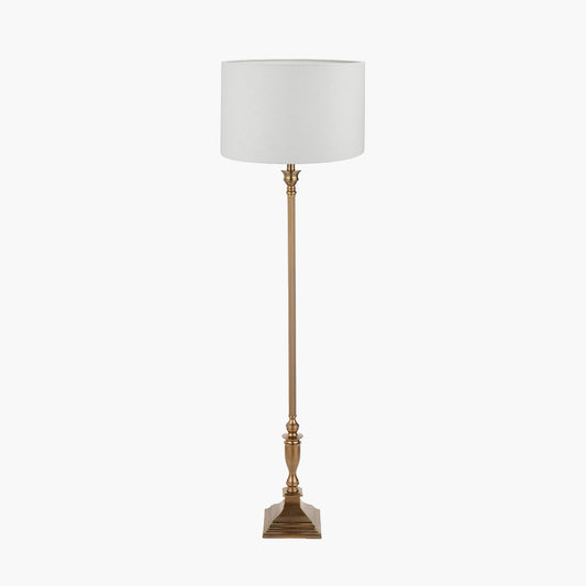 Canterbury Antique Brass Metal Floor Lamp Base with Lino 45cm Cream Self Lined Linen Cylinder Lampshade